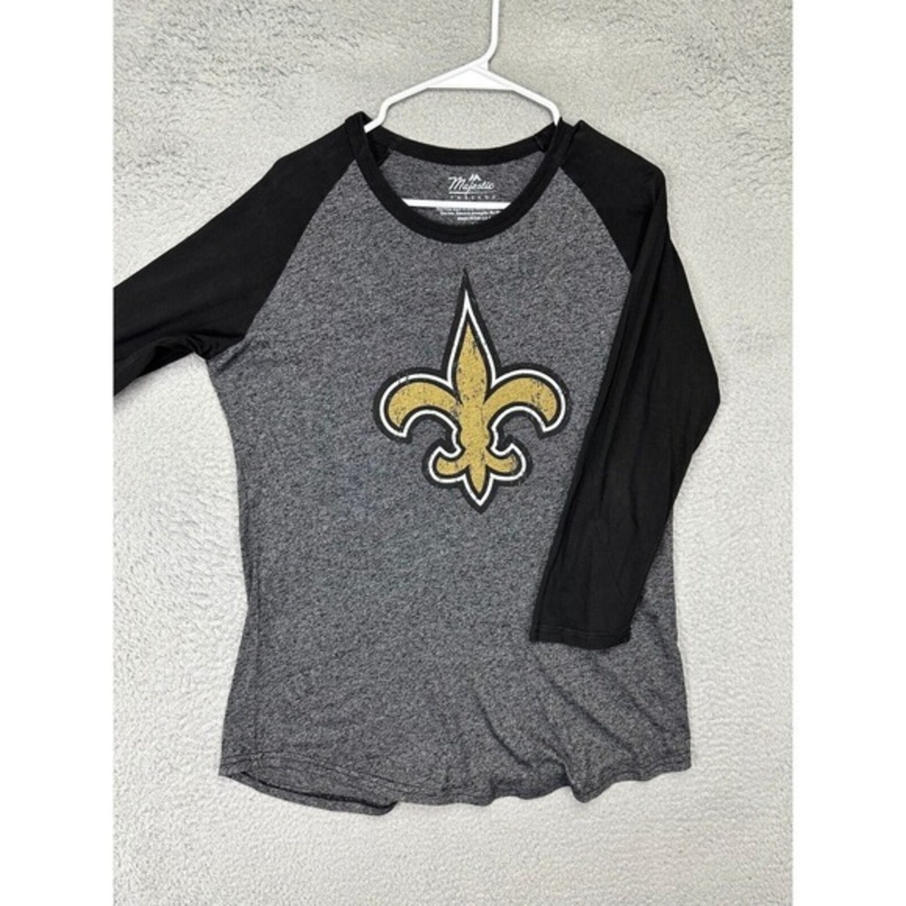 New Orleans Saints Drew Breeze Shirt Women Medium Grey 3-Quarter Sleeve Majestic - Picture 4 of 9
